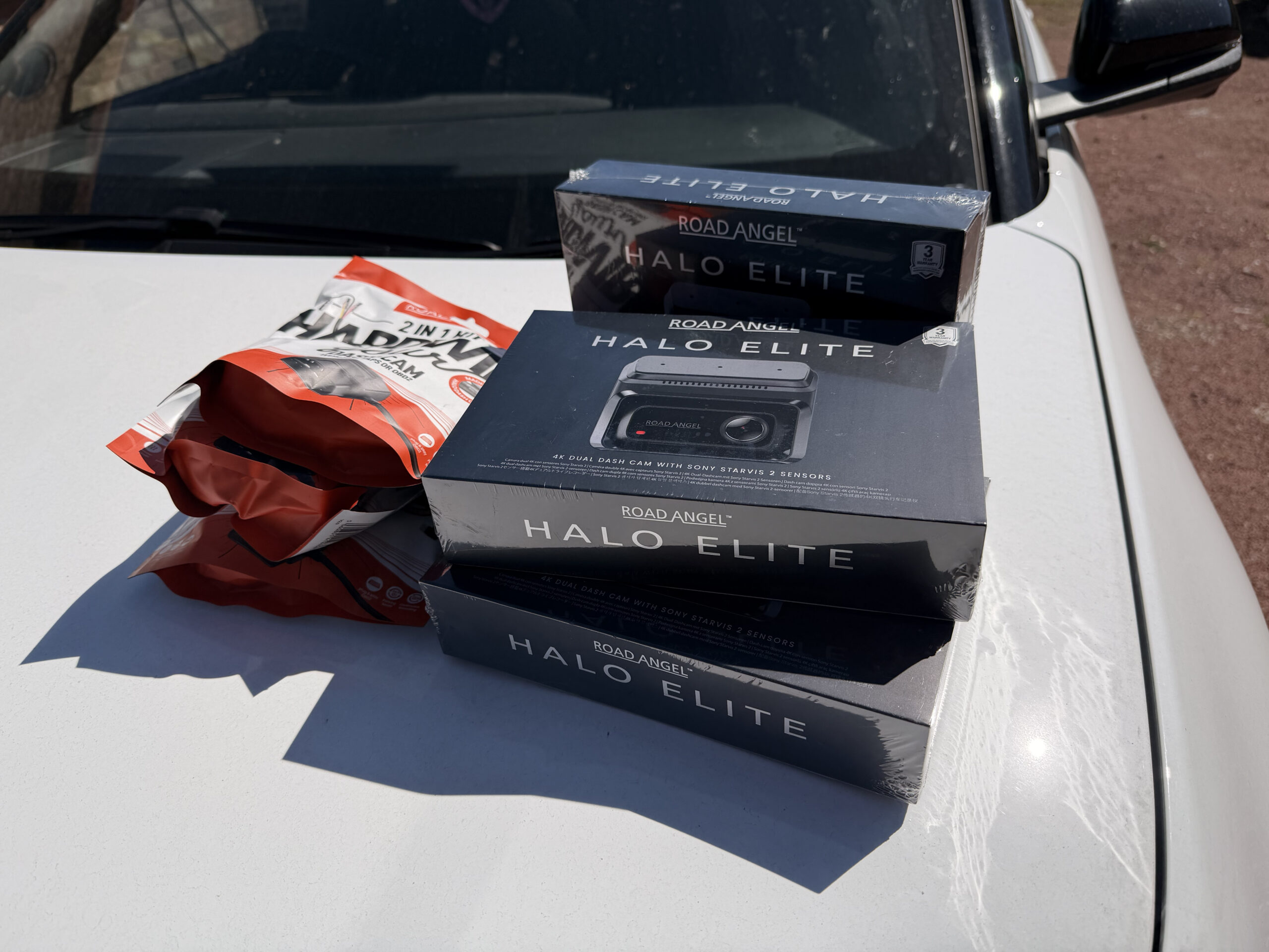Road Angel Halo Elite 4K dual dash cam box showing Sony Starvis 2 sensors